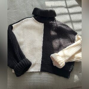 Zara Black and Cream Turtleneck Sweater